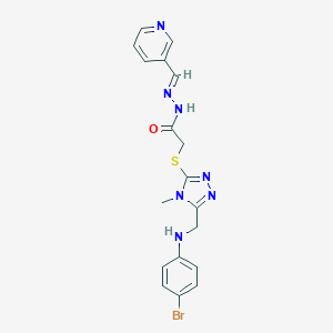 molecular formula C18H18BrN7OS B450660 2-({5-[(4-bromoanilino)methyl]-4-methyl-4H-1,2,4-triazol-3-yl}sulfanyl)-N'-(3-pyridinylmethylene)acetohydrazide 