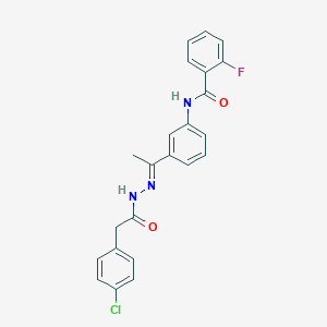 molecular formula C23H19ClFN3O2 B450689 N-(3-{N-[(4-chlorophenyl)acetyl]ethanehydrazonoyl}phenyl)-2-fluorobenzamide 