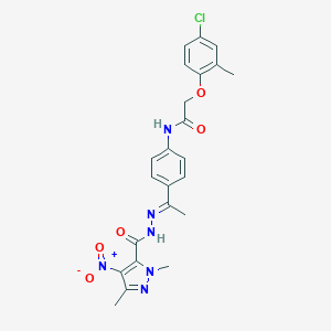 2-(4-chloro-2-methylphenoxy)-N-{4-[N-({4-nitro-1,3-dimethyl-1H-pyrazol-5-yl}carbonyl)ethanehydrazonoyl]phenyl}acetamide