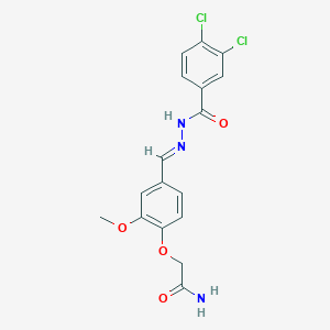 2-{4-[(E)-{2-[(3,4-dichlorophenyl)carbonyl]hydrazinylidene}methyl]-2-methoxyphenoxy}acetamide