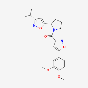 molecular formula C22H25N3O5 B4507292 5-(3,4-dimethoxyphenyl)-3-{[2-(3-isopropyl-5-isoxazolyl)-1-pyrrolidinyl]carbonyl}isoxazole 