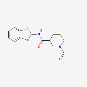 molecular formula C18H23N3O2S B4507307 N-1,3-benzothiazol-2-yl-1-(2,2-dimethylpropanoyl)-3-piperidinecarboxamide 