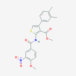 molecular formula C22H20N2O6S B450732 Methyl 4-(3,4-dimethylphenyl)-2-({3-nitro-4-methoxybenzoyl}amino)-3-thiophenecarboxylate 