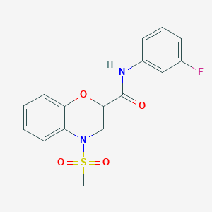 molecular formula C16H15FN2O4S B4507429 N-(3-fluorophenyl)-4-(methylsulfonyl)-3,4-dihydro-2H-1,4-benzoxazine-2-carboxamide 