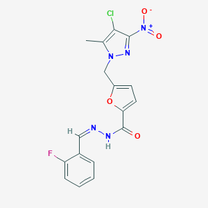 5-({4-chloro-3-nitro-5-methyl-1H-pyrazol-1-yl}methyl)-N'-(2-fluorobenzylidene)-2-furohydrazide