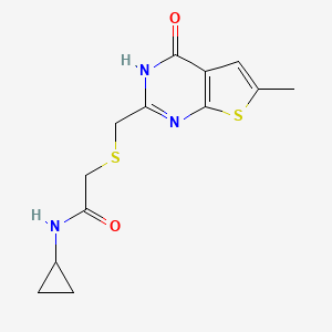 molecular formula C13H15N3O2S2 B4507545 N-cyclopropyl-2-{[(6-methyl-4-oxo-3,4-dihydrothieno[2,3-d]pyrimidin-2-yl)methyl]thio}acetamide 