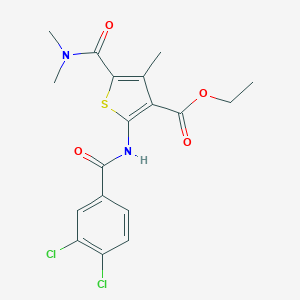 molecular formula C18H18Cl2N2O4S B450776 Ethyl 2-[(3,4-dichlorobenzoyl)amino]-5-[(dimethylamino)carbonyl]-4-methyl-3-thiophenecarboxylate 