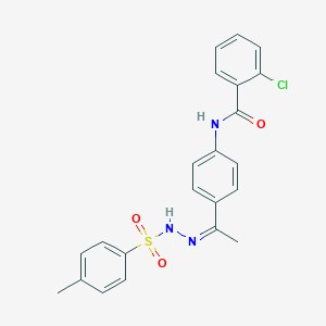 molecular formula C22H20ClN3O3S B450787 2-chloro-N-(4-{N-[(4-methylphenyl)sulfonyl]ethanehydrazonoyl}phenyl)benzamide 