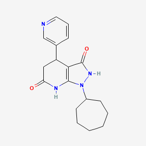 molecular formula C18H22N4O2 B4507904 1-cycloheptyl-4-(3-pyridinyl)-4,7-dihydro-1H-pyrazolo[3,4-b]pyridine-3,6(2H,5H)-dione 