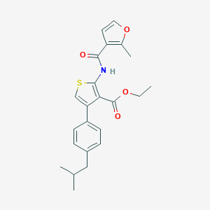 molecular formula C23H25NO4S B450792 Ethyl 4-(4-isobutylphenyl)-2-[(2-methyl-3-furoyl)amino]thiophene-3-carboxylate 