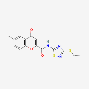 molecular formula C15H13N3O3S2 B4507960 N-[3-(ethylthio)-1,2,4-thiadiazol-5-yl]-6-methyl-4-oxo-4H-chromene-2-carboxamide 