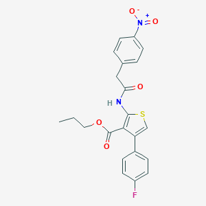 molecular formula C22H19FN2O5S B450801 Propyl 4-(4-fluorophenyl)-2-[({4-nitrophenyl}acetyl)amino]-3-thiophenecarboxylate 