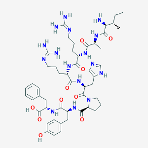 molecular formula C50H74N16O10 B045082 Histamine-releasing peptide CAS No. 123496-28-6