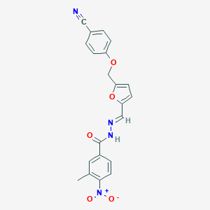 molecular formula C21H16N4O5 B450821 N'-({5-[(4-cyanophenoxy)methyl]-2-furyl}methylene)-4-nitro-3-methylbenzohydrazide 