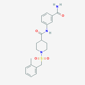 molecular formula C21H25N3O4S B4508216 N-[3-(aminocarbonyl)phenyl]-1-[(2-methylbenzyl)sulfonyl]-4-piperidinecarboxamide 