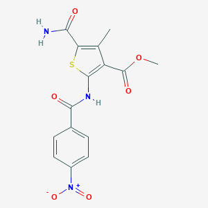molecular formula C15H13N3O6S B450861 Methyl 5-(aminocarbonyl)-2-({4-nitrobenzoyl}amino)-4-methylthiophene-3-carboxylate 