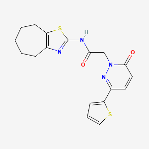 molecular formula C18H18N4O2S2 B4508667 2-[6-oxo-3-(2-thienyl)-1(6H)-pyridazinyl]-N-(5,6,7,8-tetrahydro-4H-cyclohepta[d][1,3]thiazol-2-yl)acetamide 