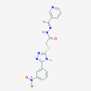 molecular formula C17H15N7O3S B450875 2-[(5-{3-nitrophenyl}-4-methyl-4H-1,2,4-triazol-3-yl)sulfanyl]-N'-(3-pyridinylmethylene)acetohydrazide 