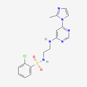 molecular formula C16H17ClN6O2S B4508846 2-chloro-N-(2-{[6-(2-methyl-1H-imidazol-1-yl)-4-pyrimidinyl]amino}ethyl)benzenesulfonamide 