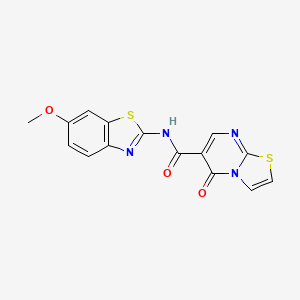 molecular formula C15H10N4O3S2 B4508928 N-(6-methoxy-1,3-benzothiazol-2-yl)-5-oxo-5H-[1,3]thiazolo[3,2-a]pyrimidine-6-carboxamide 