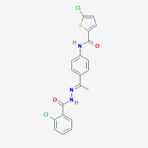 molecular formula C20H15Cl2N3O2S B450901 5-chloro-N-{4-[N-(2-chlorobenzoyl)ethanehydrazonoyl]phenyl}-2-thiophenecarboxamide 
