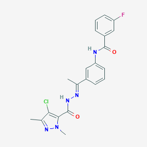 N-(3-{N-[(4-chloro-1,3-dimethyl-1H-pyrazol-5-yl)carbonyl]ethanehydrazonoyl}phenyl)-3-fluorobenzamide