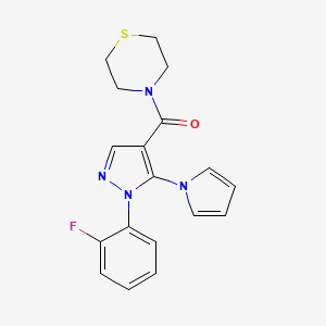 molecular formula C18H17FN4OS B4509193 4-{[1-(2-fluorophenyl)-5-(1H-pyrrol-1-yl)-1H-pyrazol-4-yl]carbonyl}thiomorpholine 