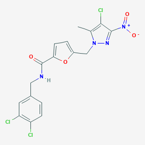 molecular formula C17H13Cl3N4O4 B450931 5-({4-chloro-3-nitro-5-methyl-1H-pyrazol-1-yl}methyl)-N-(3,4-dichlorobenzyl)-2-furamide 