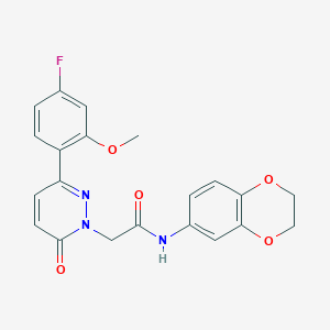 molecular formula C21H18FN3O5 B4509348 N-(2,3-dihydro-1,4-benzodioxin-6-yl)-2-[3-(4-fluoro-2-methoxyphenyl)-6-oxo-1(6H)-pyridazinyl]acetamide 