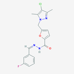 molecular formula C18H16ClFN4O2 B450969 5-[(4-chloro-3,5-dimethyl-1H-pyrazol-1-yl)methyl]-N'-(3-fluorobenzylidene)-2-furohydrazide 