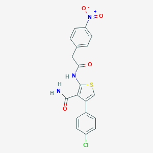 molecular formula C19H14ClN3O4S B450988 4-(4-Chlorophenyl)-2-[({4-nitrophenyl}acetyl)amino]thiophene-3-carboxamide 