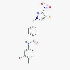 4-({4-bromo-3-nitro-1H-pyrazol-1-yl}methyl)-N-(3-fluoro-4-methylphenyl)benzamide