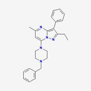 molecular formula C26H29N5 B4510145 7-(4-benzyl-1-piperazinyl)-2-ethyl-5-methyl-3-phenylpyrazolo[1,5-a]pyrimidine 