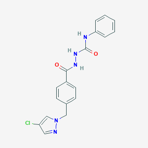 molecular formula C18H16ClN5O2 B451027 2-{4-[(4-chloro-1H-pyrazol-1-yl)methyl]benzoyl}-N-phenylhydrazinecarboxamide 