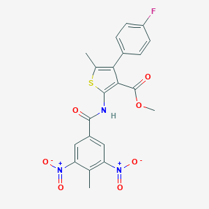 molecular formula C21H16FN3O7S B451038 Methyl 2-({3,5-bisnitro-4-methylbenzoyl}amino)-4-(4-fluorophenyl)-5-methylthiophene-3-carboxylate 