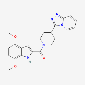 molecular formula C22H23N5O3 B4510388 3-{1-[(4,7-dimethoxy-1H-indol-2-yl)carbonyl]-4-piperidinyl}[1,2,4]triazolo[4,3-a]pyridine 