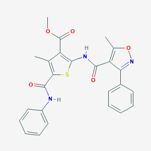 molecular formula C25H21N3O5S B451060 Methyl 5-(anilinocarbonyl)-4-methyl-2-{[(5-methyl-3-phenyl-4-isoxazolyl)carbonyl]amino}-3-thiophenecarboxylate 