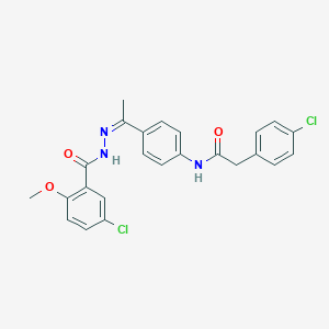 molecular formula C24H21Cl2N3O3 B451061 N-{4-[N-(5-chloro-2-methoxybenzoyl)ethanehydrazonoyl]phenyl}-2-(4-chlorophenyl)acetamide 
