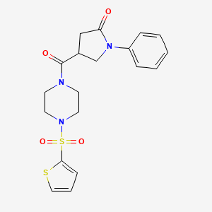 molecular formula C19H21N3O4S2 B4510710 1-phenyl-4-{[4-(2-thienylsulfonyl)-1-piperazinyl]carbonyl}-2-pyrrolidinone 