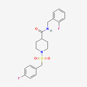 molecular formula C20H22F2N2O3S B4510806 N-(2-fluorobenzyl)-1-[(4-fluorobenzyl)sulfonyl]-4-piperidinecarboxamide 