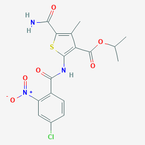 molecular formula C17H16ClN3O6S B451085 Isopropyl 5-(aminocarbonyl)-2-({4-chloro-2-nitrobenzoyl}amino)-4-methylthiophene-3-carboxylate 