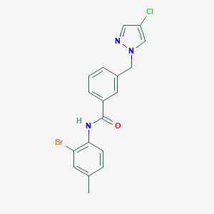 molecular formula C18H15BrClN3O B451088 N-(2-bromo-4-methylphenyl)-3-[(4-chloro-1H-pyrazol-1-yl)methyl]benzamide 