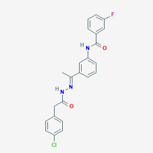 N-(3-{N-[(4-chlorophenyl)acetyl]ethanehydrazonoyl}phenyl)-3-fluorobenzamide