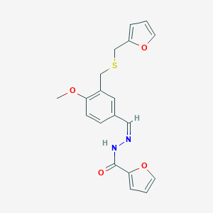 molecular formula C19H18N2O4S B451102 N'-(3-{[(2-furylmethyl)sulfanyl]methyl}-4-methoxybenzylidene)-2-furohydrazide 