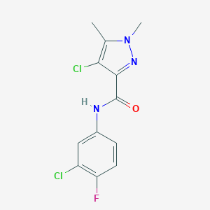 molecular formula C12H10Cl2FN3O B451105 4-chloro-N-(3-chloro-4-fluorophenyl)-1,5-dimethyl-1H-pyrazole-3-carboxamide 