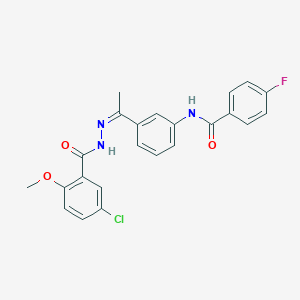 molecular formula C23H19ClFN3O3 B451108 N-{3-[N-(5-chloro-2-methoxybenzoyl)ethanehydrazonoyl]phenyl}-4-fluorobenzamide 