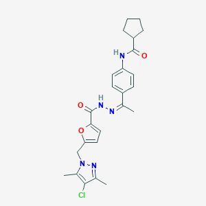 N-[4-(N-{5-[(4-chloro-3,5-dimethyl-1H-pyrazol-1-yl)methyl]-2-furoyl}ethanehydrazonoyl)phenyl]cyclopentanecarboxamide