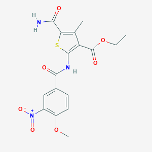molecular formula C17H17N3O7S B451124 Ethyl 5-(aminocarbonyl)-2-({3-nitro-4-methoxybenzoyl}amino)-4-methyl-3-thiophenecarboxylate 