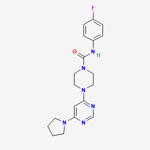 molecular formula C19H23FN6O B4511413 N-(4-fluorophenyl)-4-[6-(1-pyrrolidinyl)-4-pyrimidinyl]-1-piperazinecarboxamide 