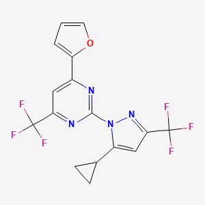 molecular formula C16H10F6N4O B4511473 2-[5-cyclopropyl-3-(trifluoromethyl)-1H-pyrazol-1-yl]-4-(2-furyl)-6-(trifluoromethyl)pyrimidine 